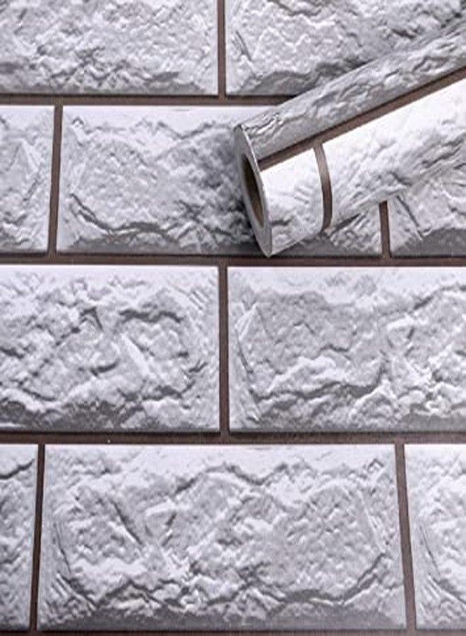 RedChimes Self-Adhesive Wallpaper Waterproof Old Furniture Vinyl Stickers Wooden Door Wardrobe Desktop PVC Wall Papers 45 X 304 CM (White Foam Brick) - Image 1